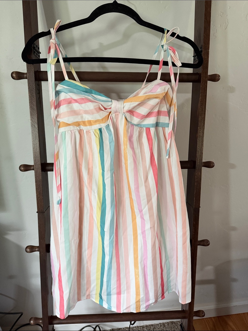SHEIN Pastel Rainbow Striped Tie-Shoulder Sundress - Picture 1 of 4